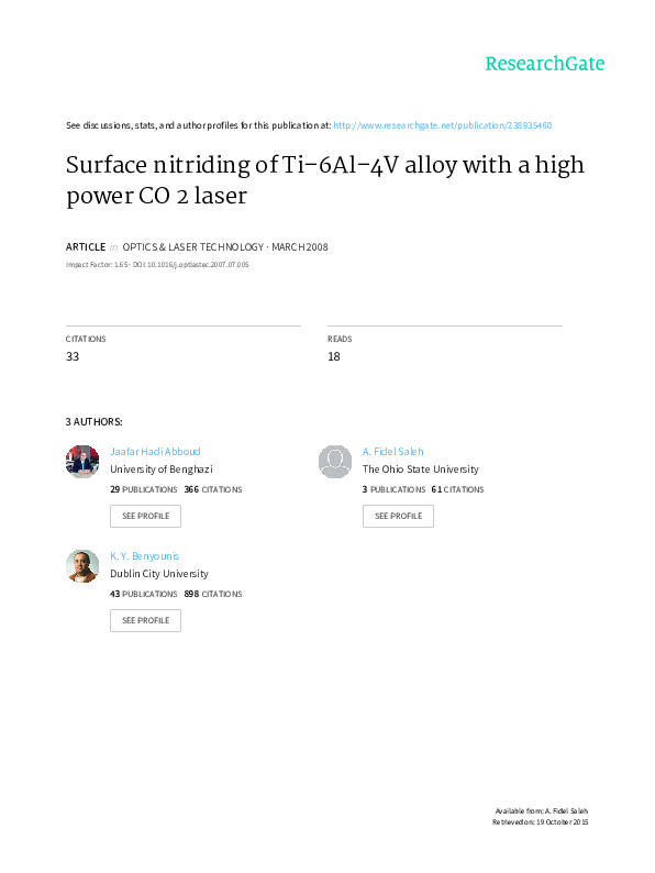 Pdf Surface Nitriding Of Ti 6Al 4V Alloy With A High Power Co2 Laser