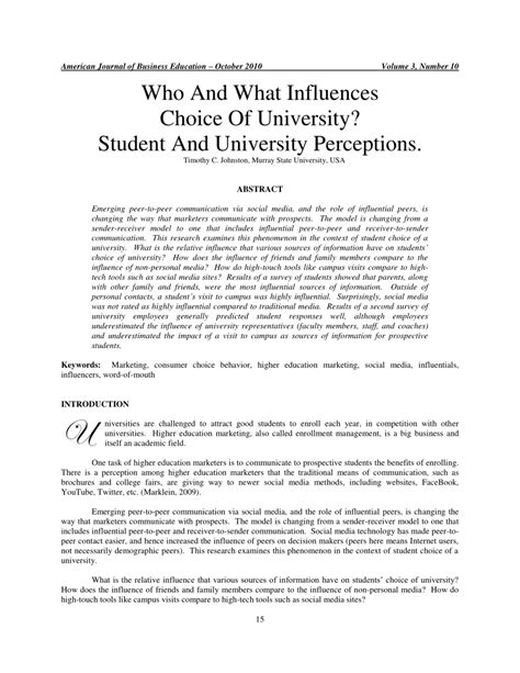 Pdf Who And What Influences Choice Of University Student And