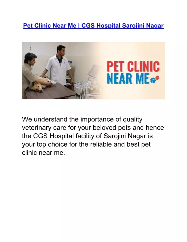 Pets Clinic Near Me Cgs Hospital Sarojini Nagar