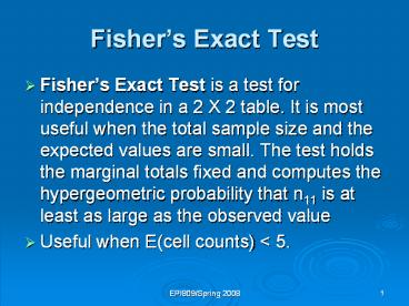 Ppt Fisher S Exact Test Powerpoint Presentation Free Download Id