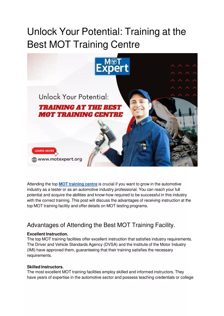 Ppt Unlock Your Potential Training At The Best Mot Training Centre