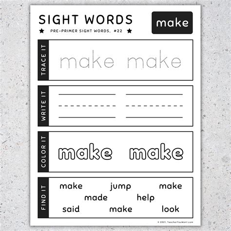 Pre Primer Sight Words Trace Write Color Find It Worksheets Set