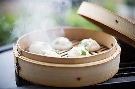 Premium Photo Fresh Bao Buns In Bamboo Steamer With Steam