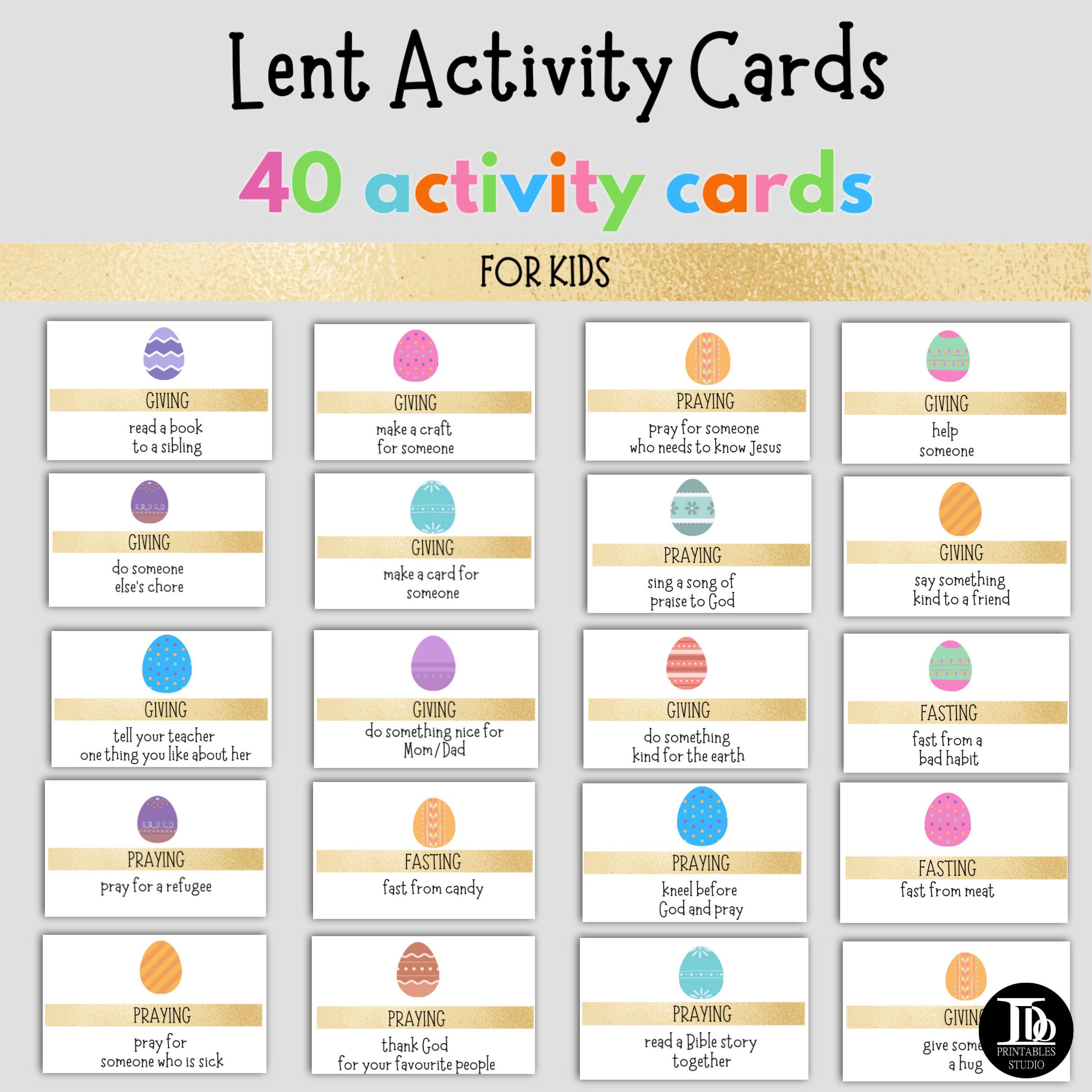 Printable 40 Lent Activity Cards Lenten Activity For Children