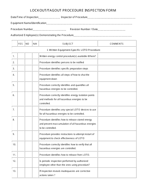 Printable Lockout Tagout Template