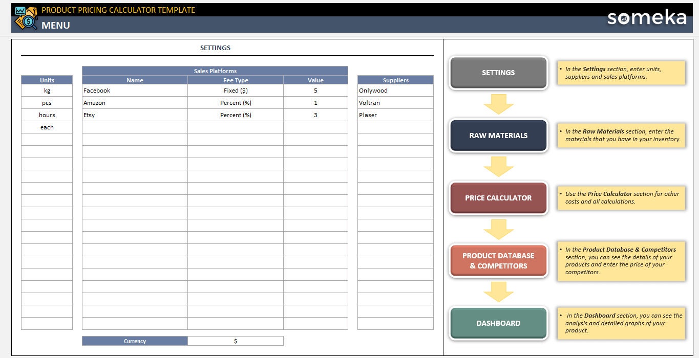 Product Pricing Excel Template Etsy Product Costing Cogs Etsy