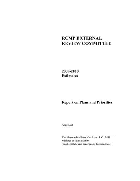 Rcmp External Review Committee 2009 2010 Estimates