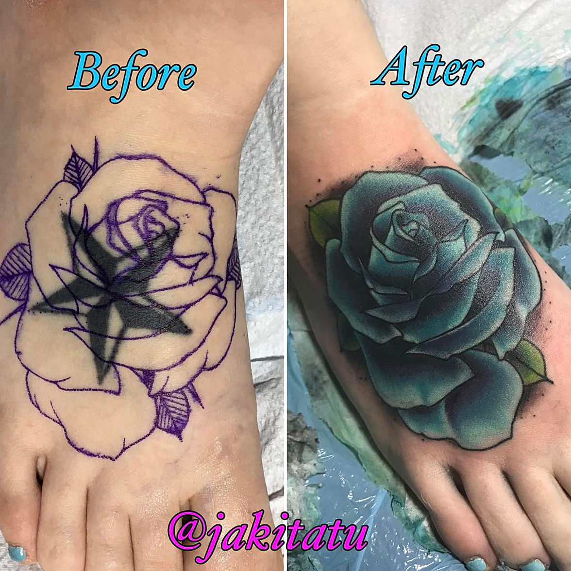 Rose Coverup Tattoo By Kelsey Rogers Cover Up Tattoos Ankle Tattoo