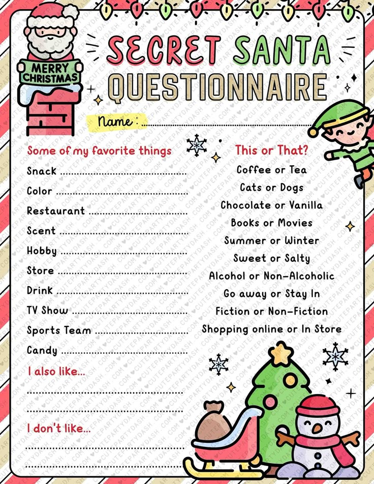 Secret Santa S Helper Printable Secret Santa Form Etsy