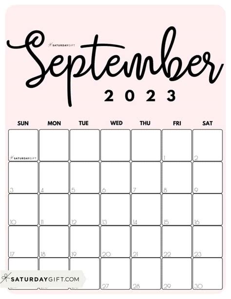 September 2023 Calendar 20 Cute Free Printables Saturdaygift