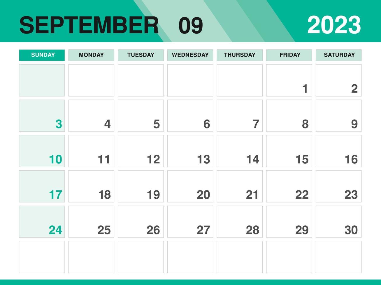 September 2023 Template Calendar 2023 Design Vector Planner Layout