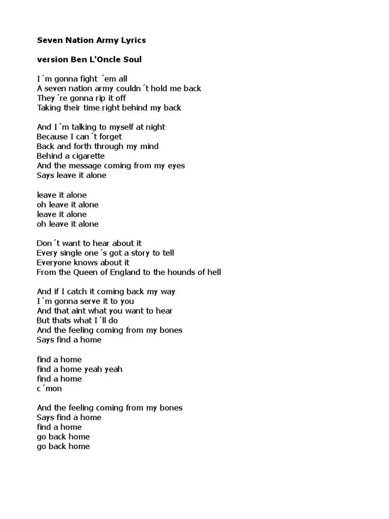 Seven Nation Army Lyrics The Green 2020 01 21