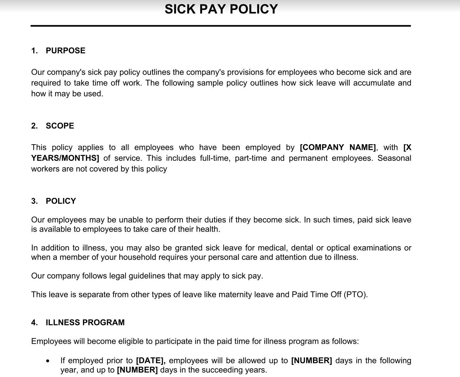 Sick Pay Policy Template