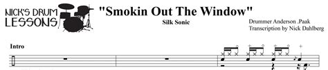 Silk Sonic Smokin Out The Window Drum Sheet Music