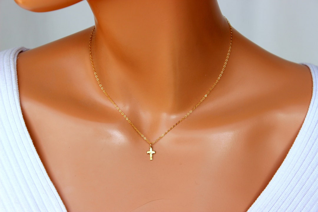 Small Gold Cross Necklace 14K Solid Gold Small Solid Gold Etsy