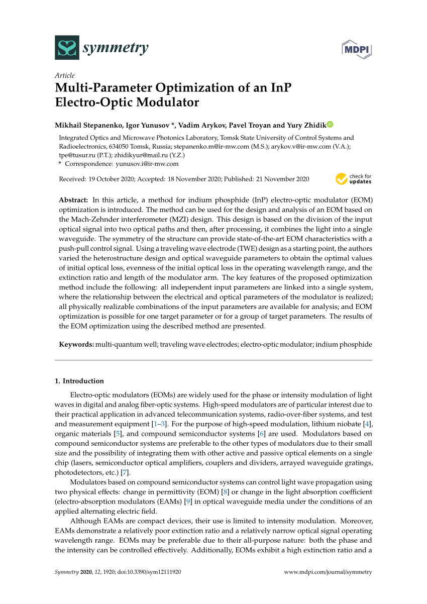 Symmetry Free Full Text Multi Parameter Optimization Of An Inp