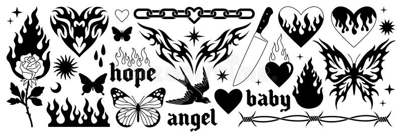 Tattoo Art 1990S 2000S Y2k Stickers Butterfly Barbed Wire Fire