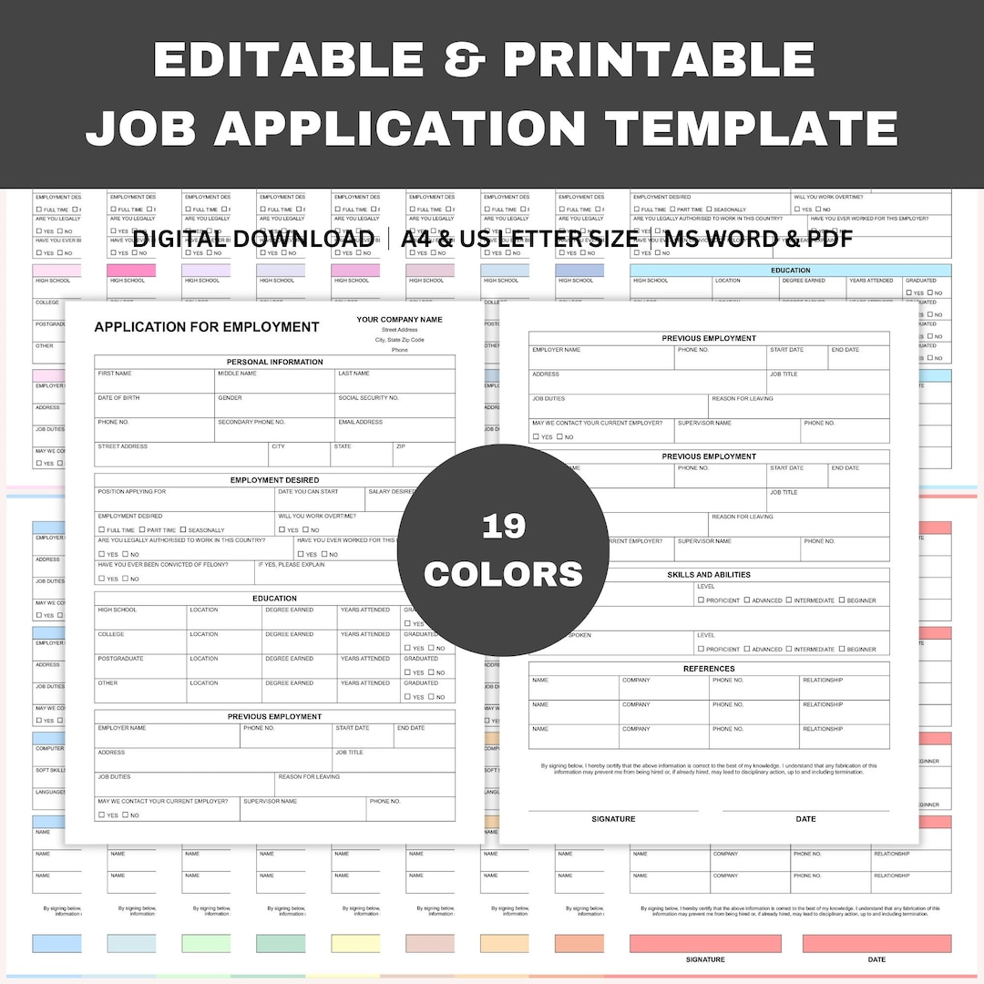 This Listing Is For An Editable Job Application Template Designed For