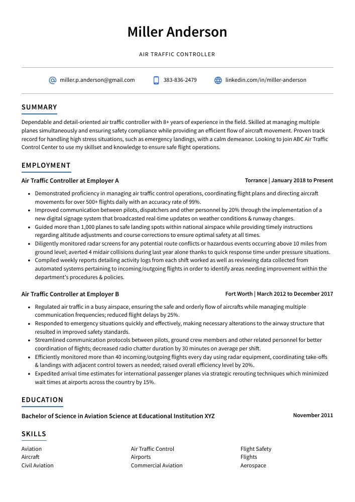 Top 16 Air Traffic Controller Resume Objective Examples