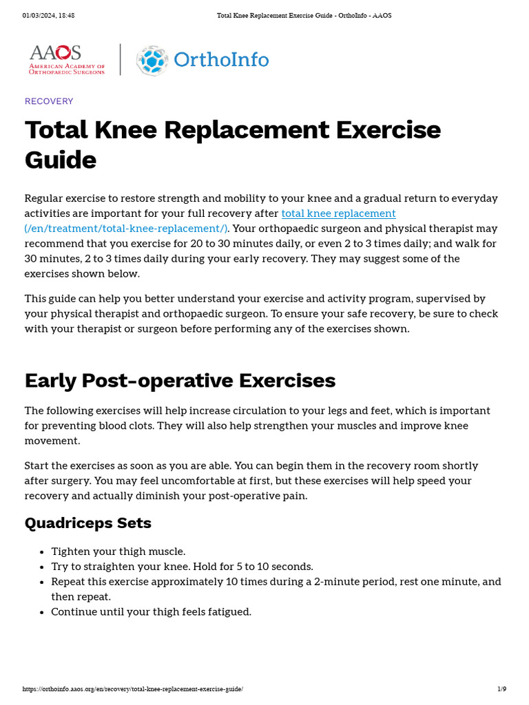 Total Knee Replacement Exercise Guide Orthoinfo Aaos