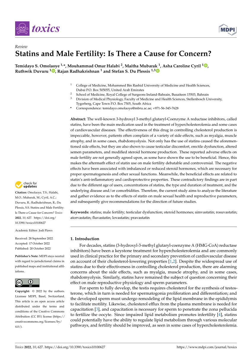 Toxics Free Full Text Statins And Male Fertility Is There A Cause For Concern