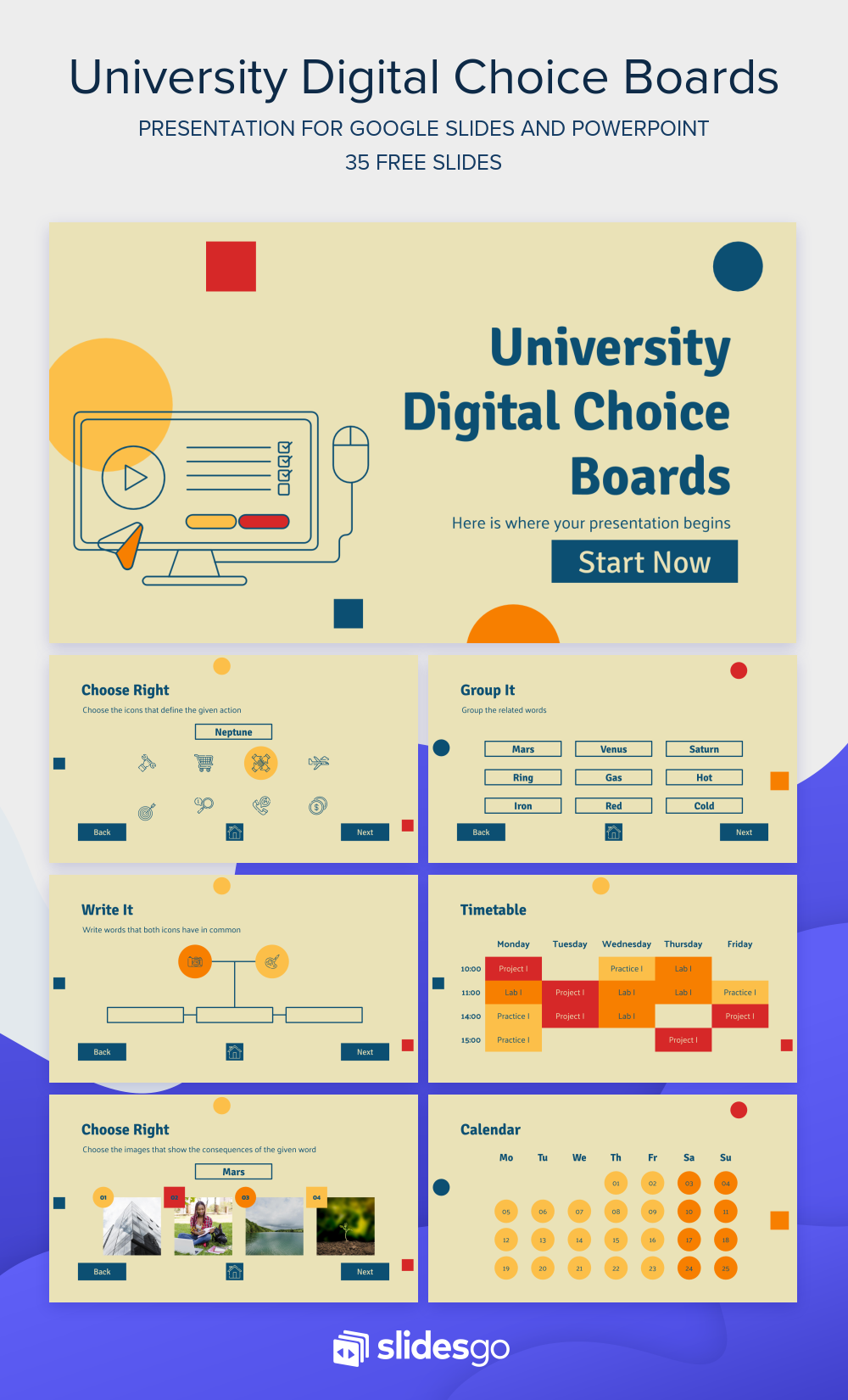 University Digital Choice Boards Google Slides Amp Ppt Template