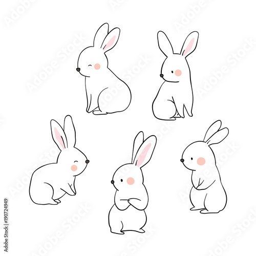 Vector Illustration Character Design Collection Outline Of Cute Rabbit