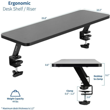 Vivo Black Clamp On Small 24 Inch Ergonomic Desk Shelf Single