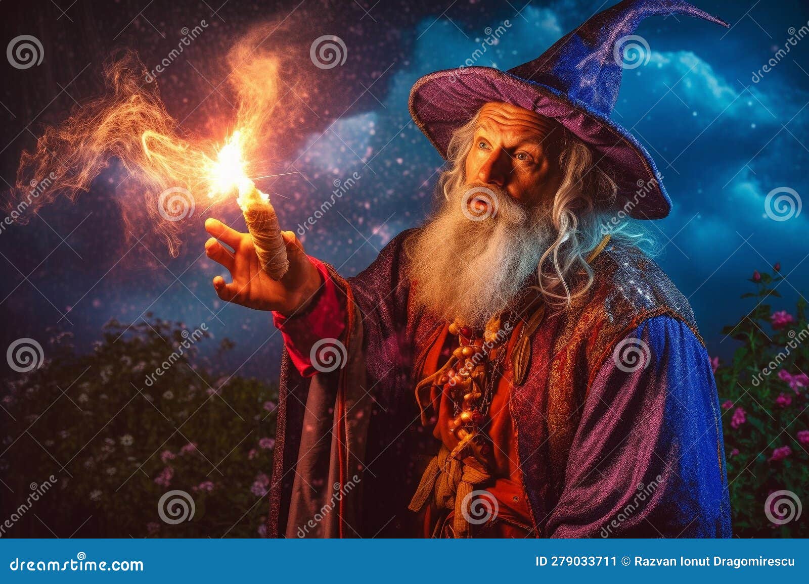 Wizzard Doing Magic Illustration Of A Wizard Immersed In The Act Of