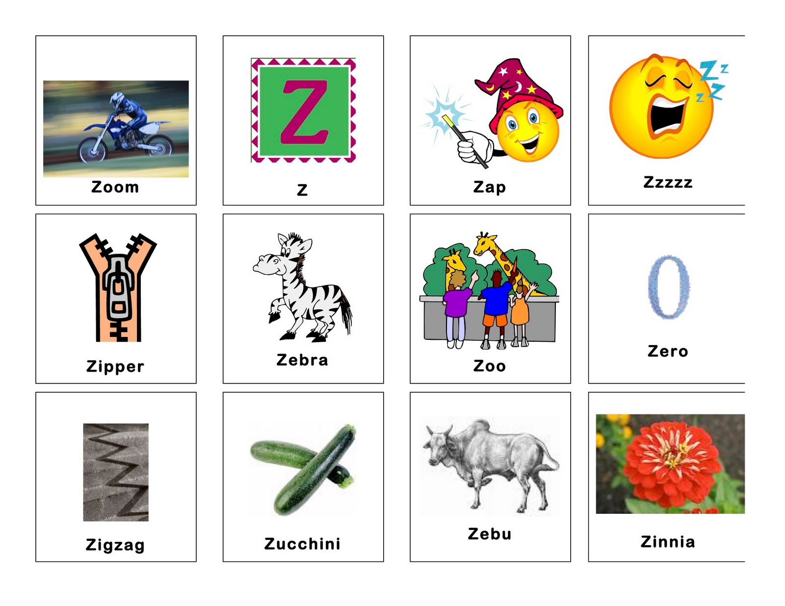 Z Words For Kids List